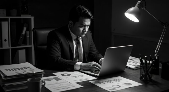 Businessman working late at night.