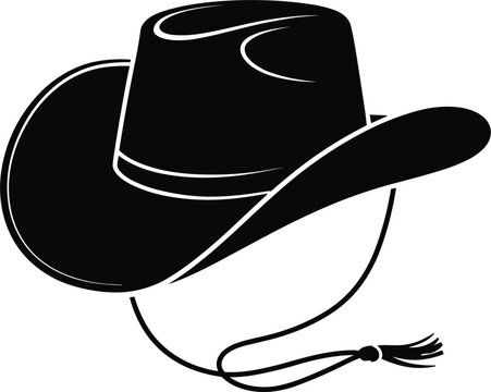 Cowboy hat silhouette with lasso rope, western ranch icon isolated vector black and white illustration
