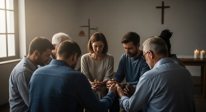 People praying together indoors