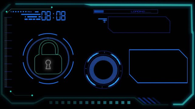Virtual animated countdown Timer Futuristic interface HUD light effects. Digital decoding or countdown. Sci-Fi light Effects electronic protection. HUD user interface with technology. 3D Illustration