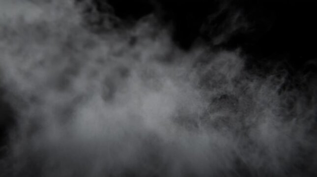 Smoke motion background showing thick white mist swirling on a black screen for cinematic visual effects and overlay transitions in this high quality professional digital video clip