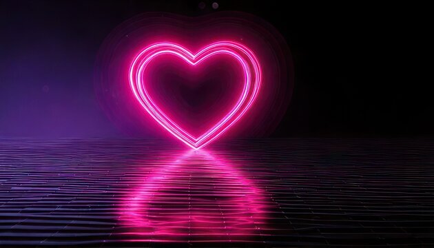 Neon Heart Symbol Reflecting on a Dark Surface.