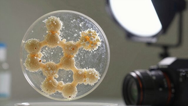 Microscope slide with cells, illuminated by flashlight