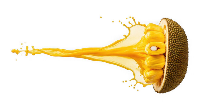 Juicy jackfruit slice with liquid splashing out isolated on transparent background