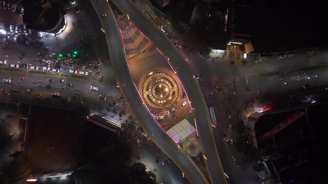 Aerial Night View of Chhatrapati Shivaji Maharaj Statue at Kranti Chowk Sambhajinagar Maharashtra India