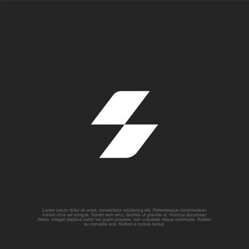 Minimalist Geometric Logo Design featuring a White Abstract Symbol on a Dark Gray Background, Stylized S Shape or Lightning Bolt for Modern Brand Identity and Corporate Business Presentation.