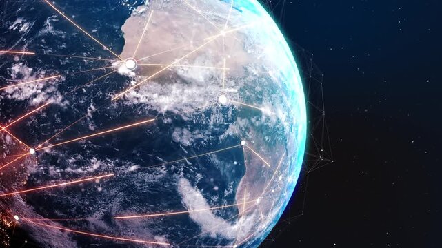 Planet Earth Digital Hologram Made of Dots Rotation Global network IoT Internet of Things Network Cyberspace Network Grid Growing. 3d Animation Futuristic Business Technology data processing concept