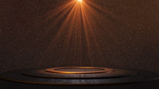 luxury curtain glitter. golden shiny circle frame platform round flashing light bulbs empty display podium luxury product presentation, royal grand openers presentation background luxury, 3D backdrop