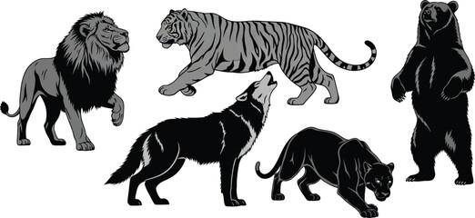Black and gray animal lion tiger bear wolf panther © Graphic Shops