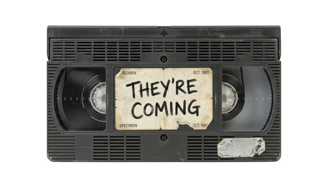 Vintage VHS cassette tape with scary handwritten text label
