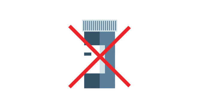 No drugs allowed prohibition symbol on medication tube warning sign for restricted substances