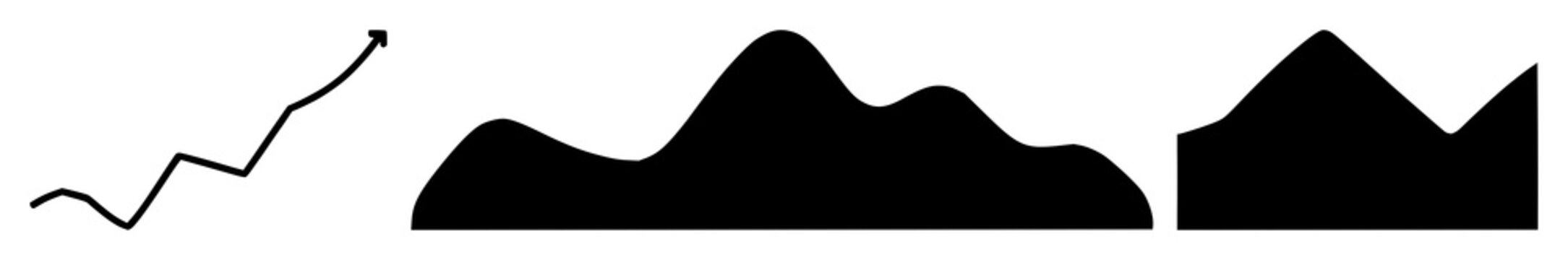 Predictive analytics trend line set with solid black icon over white background featuring predictive analytics trend line with illustration and vector