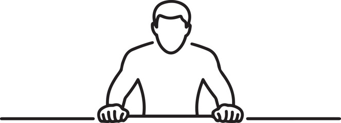man stands with his fists on the table. one line icon drawing vector © sadi