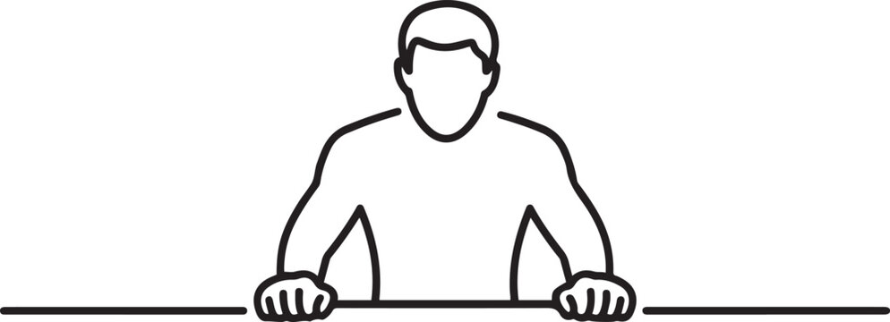 man stands with his fists on the table. one line icon drawing vector
