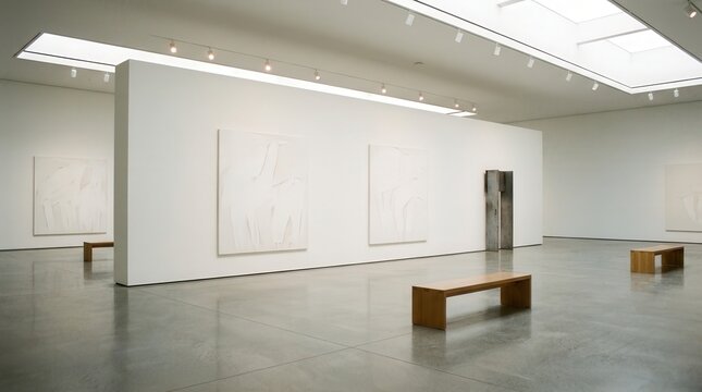 Empty Modern Art Gallery Interior With Canvases.