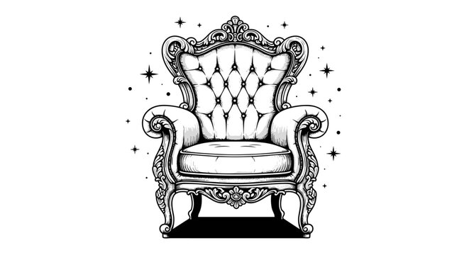 Luxury king chair vector art, elegant vintage throne with intricate details, isolated on white background.