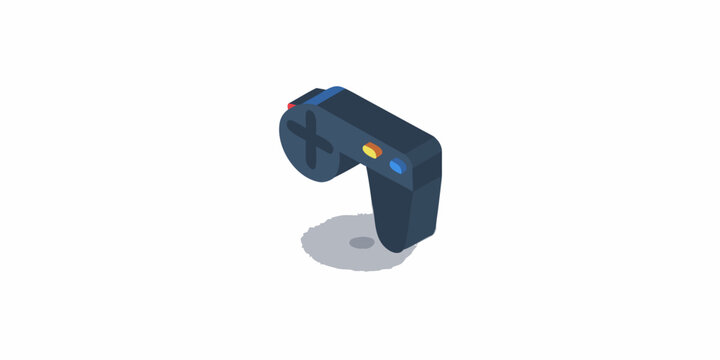 Isometric illustration of a modern video game controller with colorful buttons