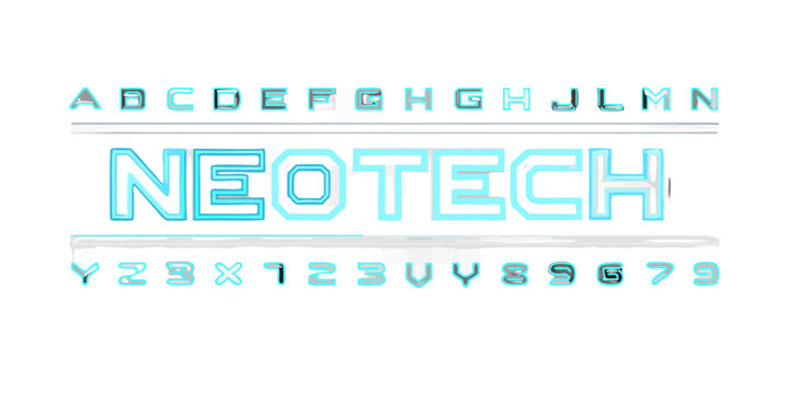 Neon alphabet and numbers with a futuristic tech aesthetic design