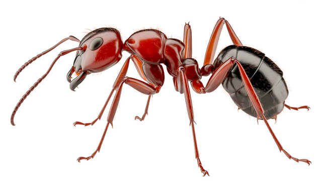 Detailed illustration of a large red ant standing on six legs
