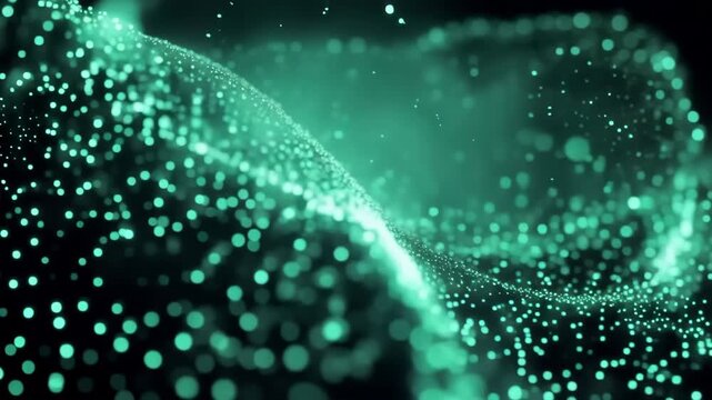 Green Abstract Wave-like Particles Motion Background
