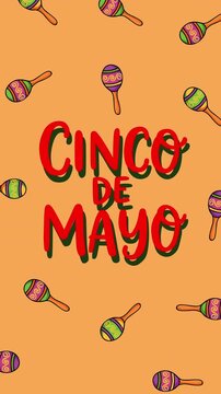Festive Cinco de Mayo scene with bold lettering and colorful maracas pattern. Perfect for Mexican holiday themes, party promotions, cultural events, and vibrant celebration visuals.