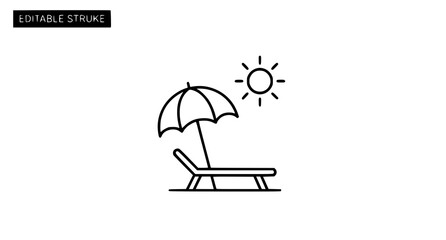 Beach sunbed outline icon editable stroke parasol summer holiday vector design © Sohan