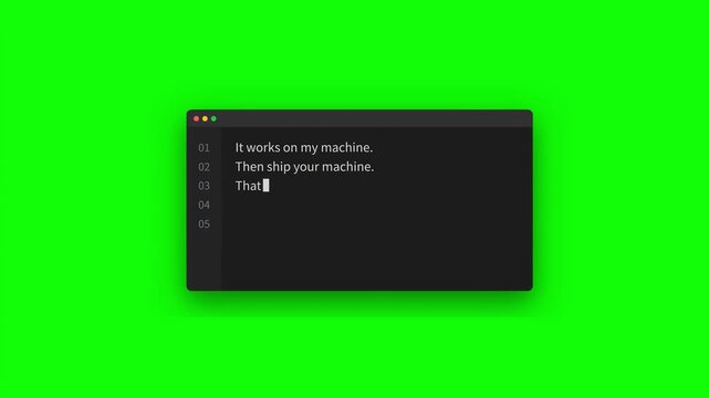 Text editor window displaying code on a bright green screen background, perfect for screen recording or overlay effects