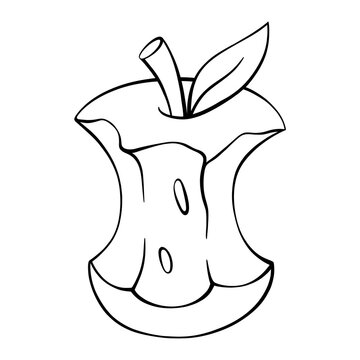 Hand Drawn Apple Core Line Art Illustration Vector Isolated On Transparent Background For Food Waste Or Healthy Eating Concept