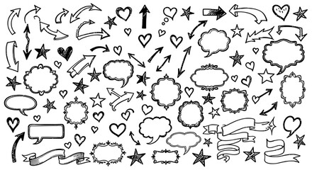 Obraz premium hand-drawn doodle elements like arrows hearts stars and speech bubbles