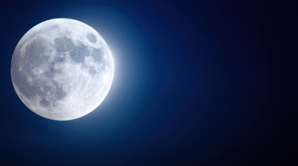 Obraz premium A bright full moon shines brightly against a dark, starless night sky