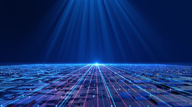 Digital Grid Surface Light Rays Technology Futuristic Data Grid Light Beam Technology Background, surface perspective lines light data environment depth clarity. presentations virtual environments.