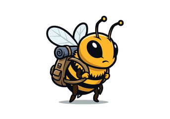 Naklejka premium Adventurous Cute Bee with Backpack: Exploration Flat Illustration