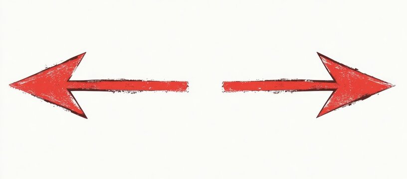 Two distressed red arrows pointing outward in opposite directions on a white background, suggesting separation and opposing choices