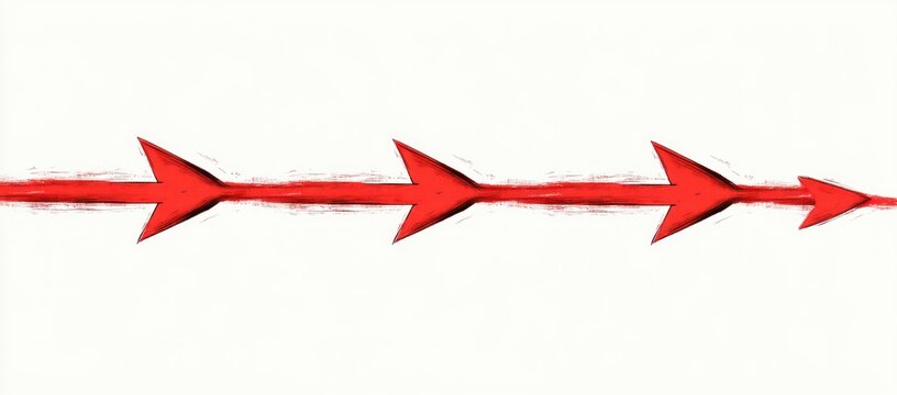 three red brushstroke arrows pointing right on white background suggesting forward motion and energetic progression