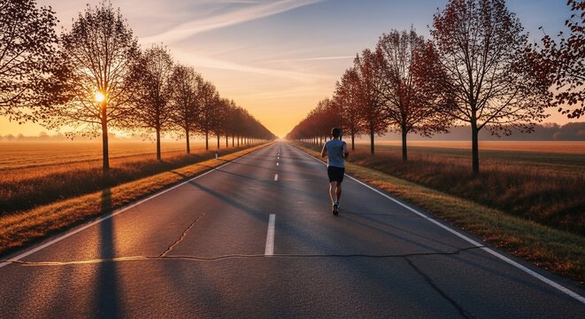 Runner on road at sunrise