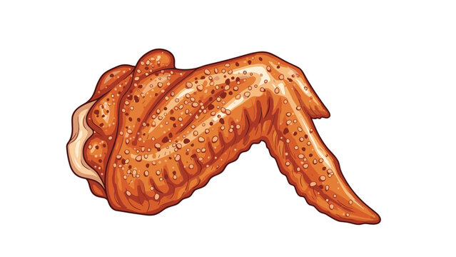 Single crispy golden brown fried chicken wing seasoned with pepper and spices isolated on a plain white background for food menu.