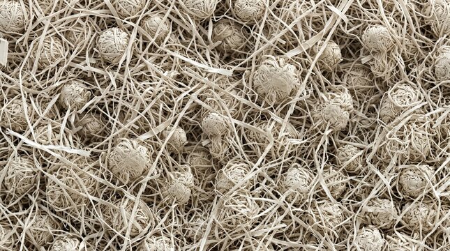 Macro texture of natural dry fibers and woven straw spheres