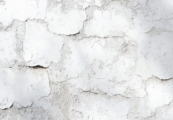 peeling white paint on cracked plaster wall with rough textured surface and soft shadows, aged and weathered appearance