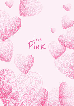 A romantic background soft pink scribble hearts icon, symbol. Light, dreamy aesthetic hand-drawn textures, perfect for Valentine&rsquo;s themes, love cards, and feminine backgrounds.