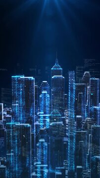 Digital skyscrapers built particles streams 3D 4K digital high tech cyber city downtown vibrant wireframe architecture Data Processing Smart City Technology artificial intelligence big data innovation