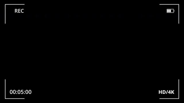 Camera recording screen overlay on black background, Camera view finder digital overlay
