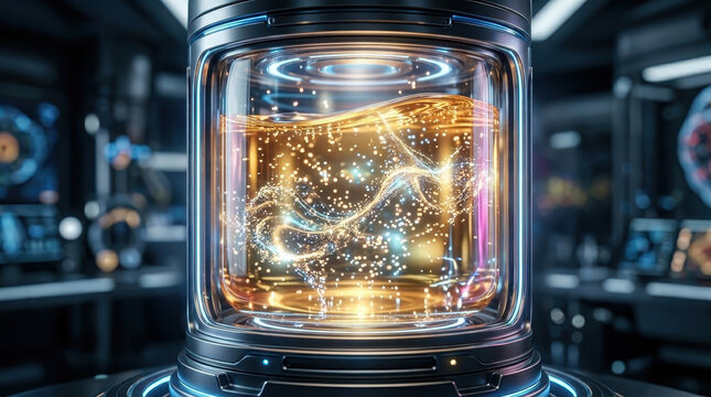 Nad brain 3d concept laboratory technology futuristic container nad brain 3d concept laboratory technology scene featuring futuristic container holding glowing data particle flow with neural