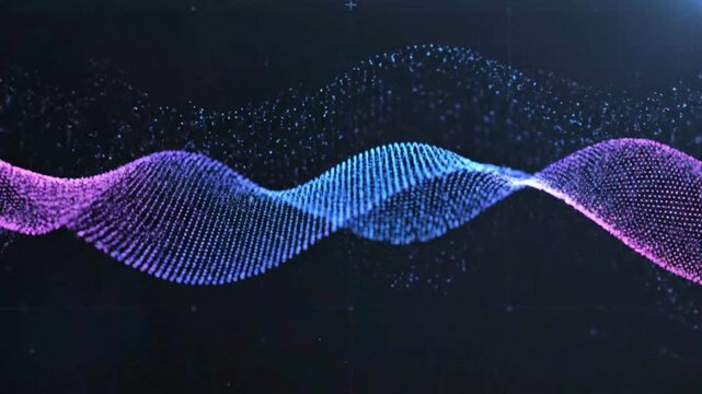 Dynamic visualization of flowing digital sound waves in neon colors swirling gracefully across a dark background