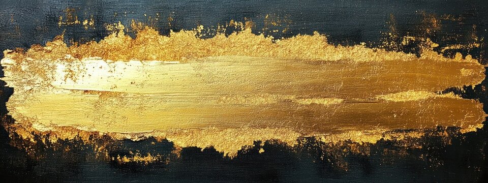 thick metallic gold brushstroke with rough edges on dark textured canvas conveying luxury and bold drama