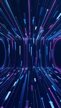 Digital Direction Arrows Network Space directional arrows traveling luminous data corridor immersive technology space software demos, data analytics intros, interface visuals digital transformation AI