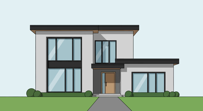 Modern Two Story Residential House Exterior.