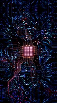 Digital Data Circuit Board and CPU Technology Circuit Board Abstract Lines innovation Background. AI artificial intelligence deep machine learning . Processor chip, tech environment, blockchain 3D 4K