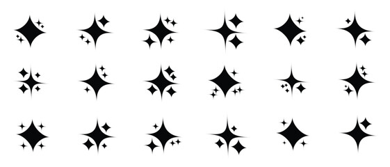 Fototapeta premium Sparkle star icon set. set of different black sparkles collection. Bright sparkle, star sparkle, shiny flash star. Simple star burst symbol. 