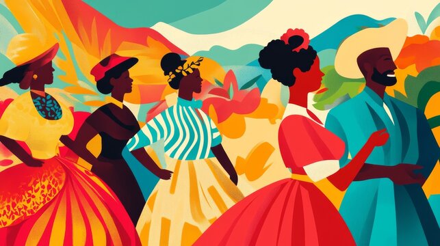 Juneteenth Parade Banner - Colorful banners with historical themes, space for text .