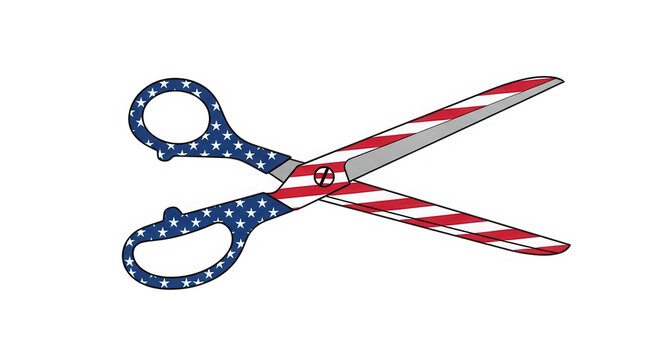 A pair of scissors with american flag colors isolated on transparent background